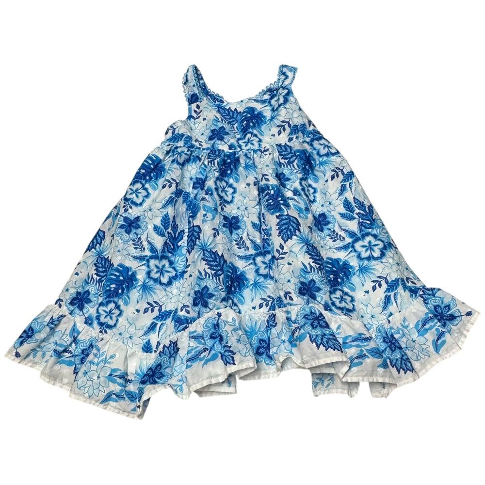 Shabby Chic Tropical Floral Sundress Blue White 5T